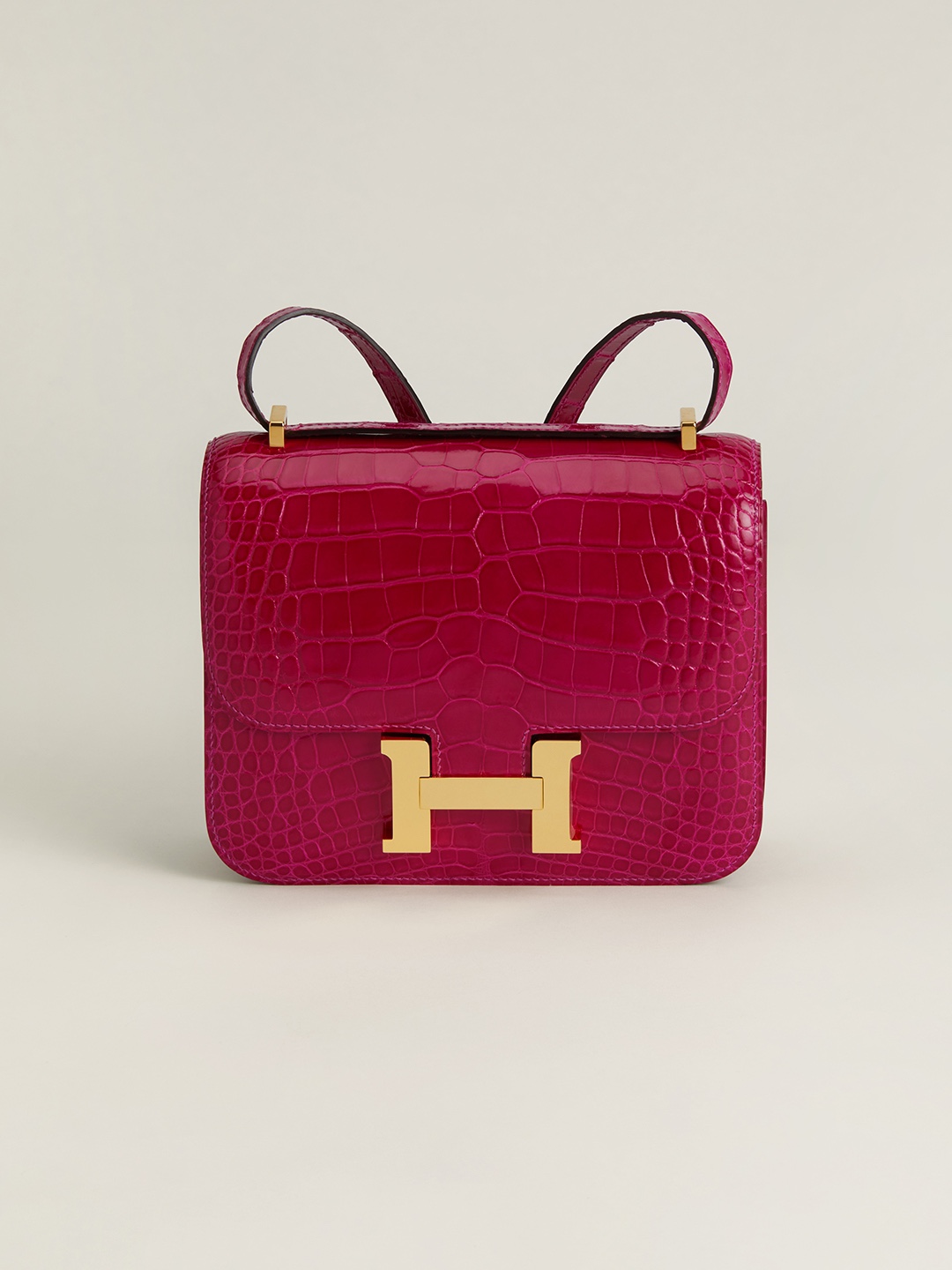 Hermes Constance 18 Mini Handmade Bag In Burgundy Shiny Alligator Crocodile Leather